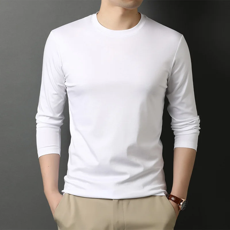 

fashion 2020 autumn and winter round neck solid color long-sleeved t shirt men cotton bottoming shirt jke090