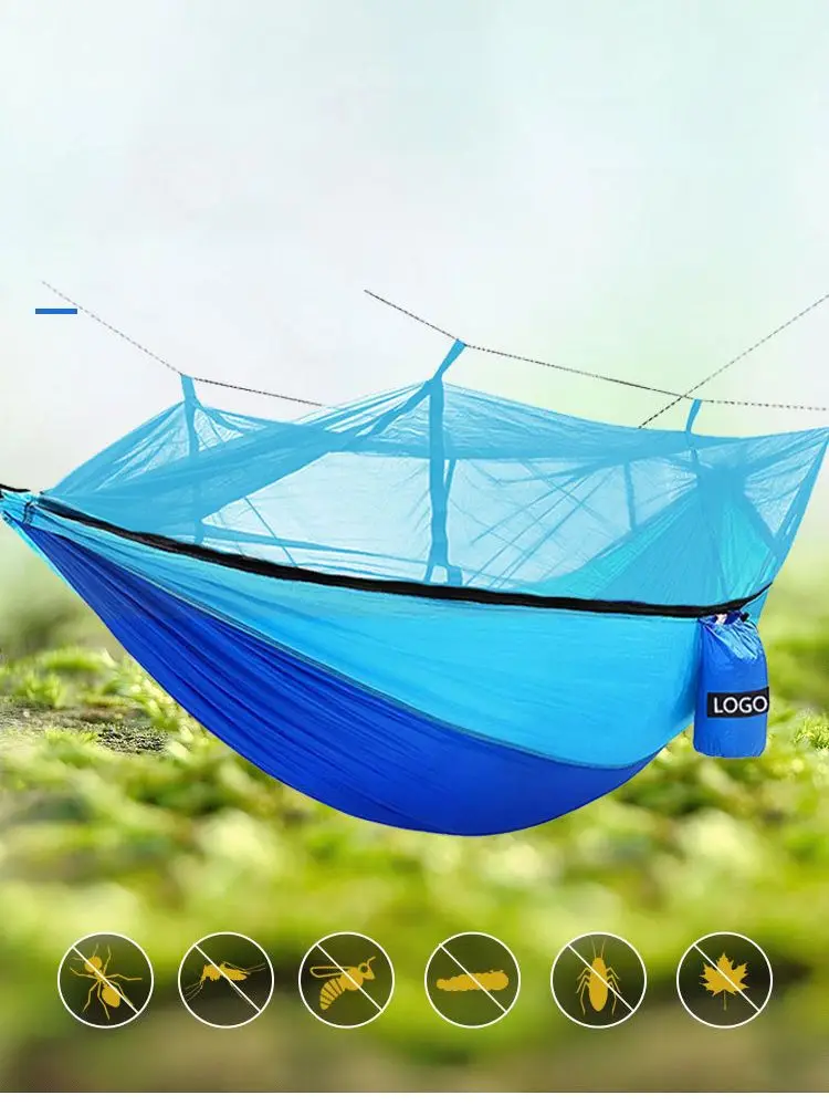 

Portable Outdoor Camping Hammock with Mosquito Net High Strength Parachute Fabric Hanging Bed Hunting Sleeping Swing