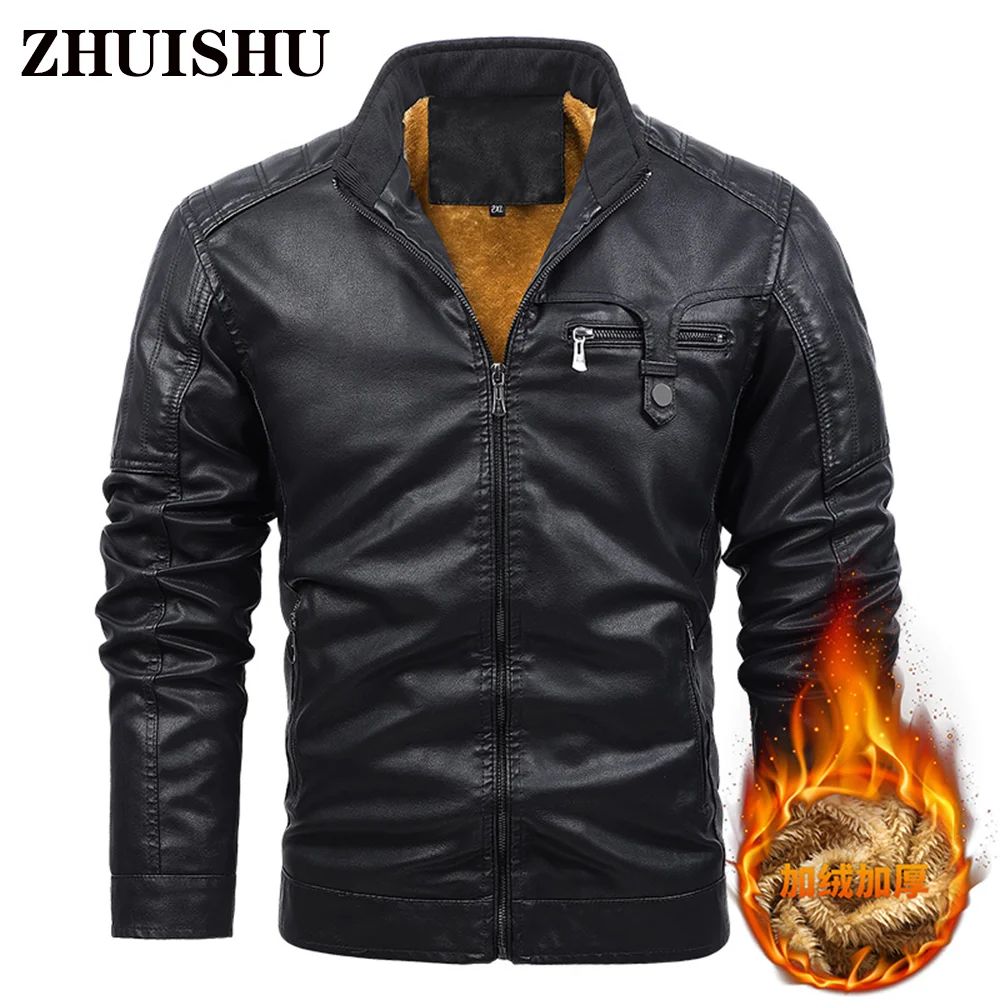 

2021 Men's New Leather Coat Wool Motorcycle Jacket Casual Fashion Thickened Warm Winter Large Size L-6XL Free Shipping