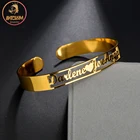 Akizoom, индивидуальные технические персонализированные двойные имена, круглые руки для женщин и мужчин, браслеты из нержавеющей стали, свадебные украшения, подарок