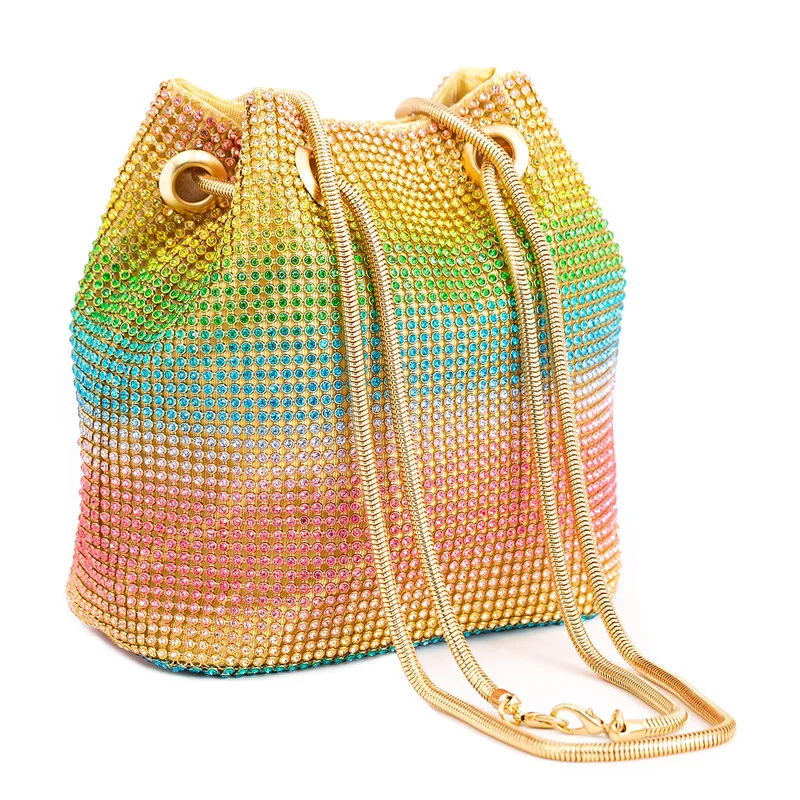 

rainbow diamon bucket bag crossbody multicolor women purses clutch shoulder bags evening mini cute side make up luxury designer