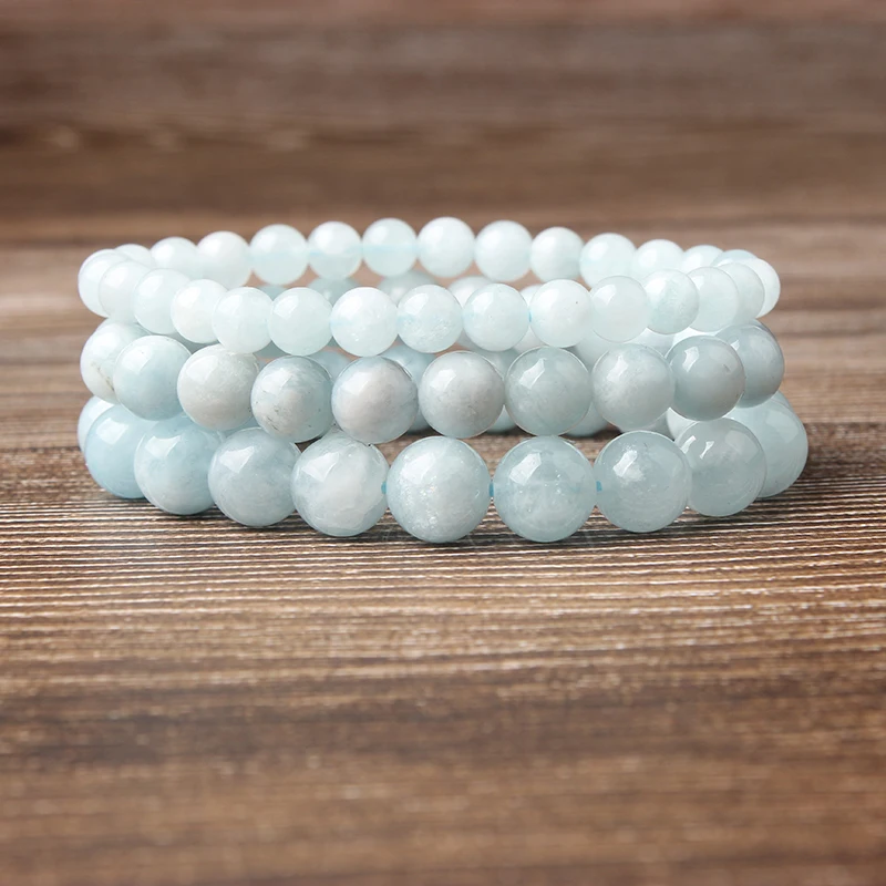 Модный браслет LanLi 6/8/10/12 мм с натуральными аквамаринами предназначенный для