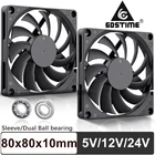 Кулер Gdstime для процессора, 80 мм, 8 см, 24 В, 12 В, 5 в постоянного тока, бесшумный, 80x80x10 мм, 8010, 2 контакта3 контактаUSB, 2 шт.