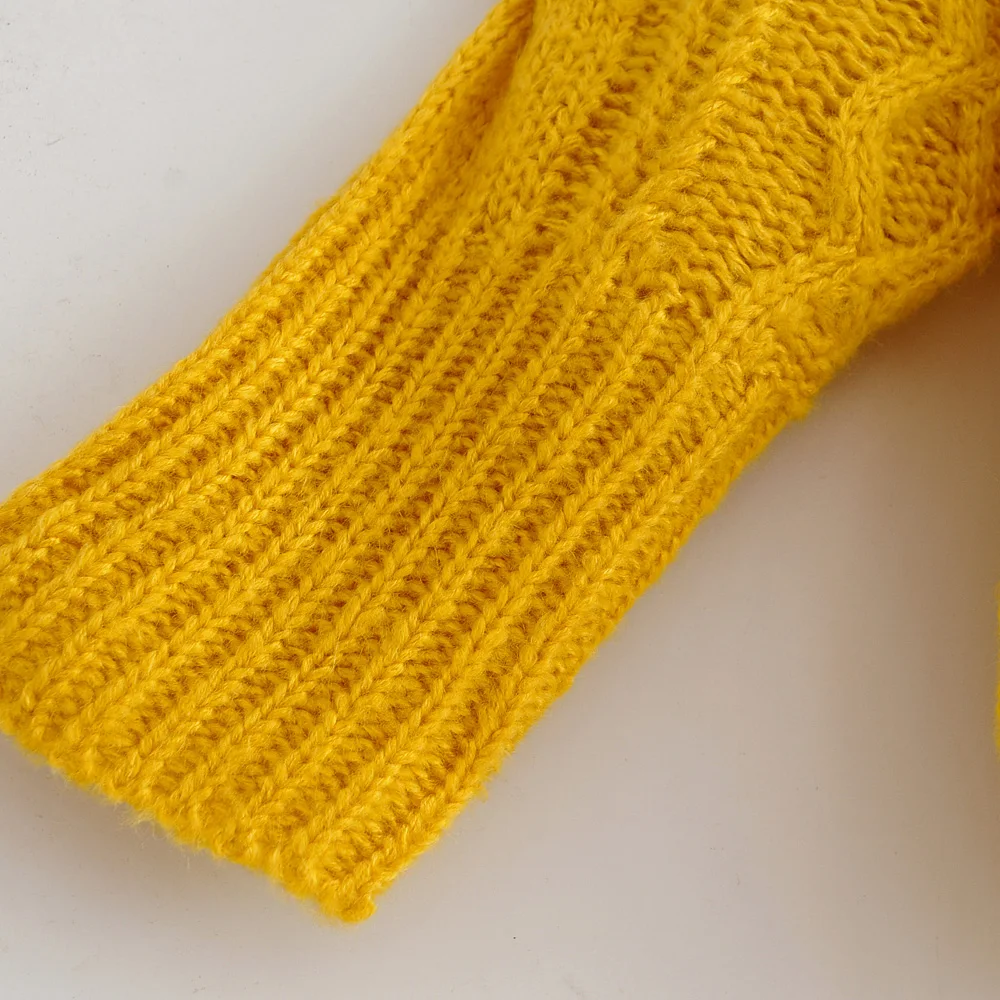 

Stylish Chic Women Yellow Sweater Fashion Knitting O-Neck Pullovers for Girls Streetwear Casual Female Knitwear