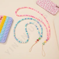 bohemian clay beaded mobile phone straps chains for women girls lanyard anti lost phone case hanging neck phone accessories