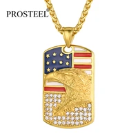prosteel eagle necklace 18k gold platedstainless steel american flag pendant chain jewelry gift patriot dog tag for men psp4504