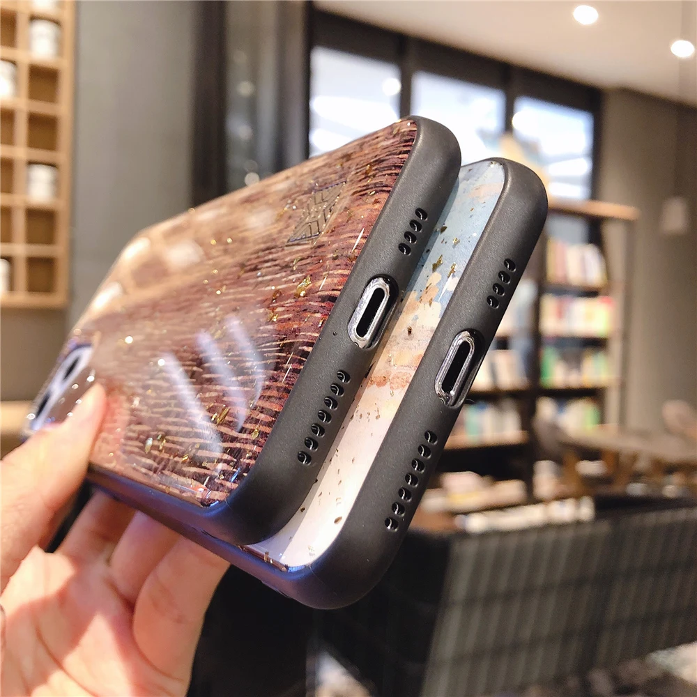 Блестящий чехол из золотой фольги для iPhone 8 7 6 6s Plus SE 2020 градиентный Мягкий ТПУ 12 11