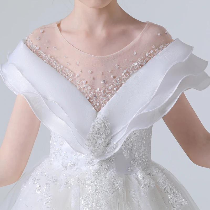 

Elegant Flower Girl Dress For Wedding Ruffles Sequined Beadings Ball Gown Chindren Pageant Gowns Piano Performance Show Clothing