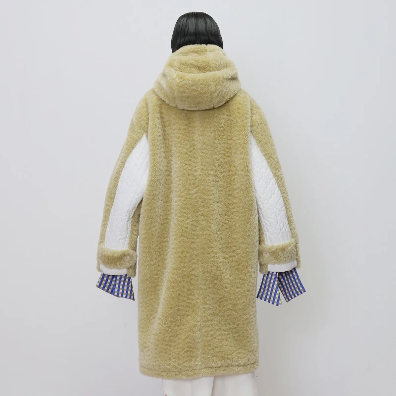 

Yellw Loose Fit Lambswool Thick Big Size Jacket New Hooded Long Sleeve Women Coat Fashion Tide Autumn Winter 2021 1DD24170