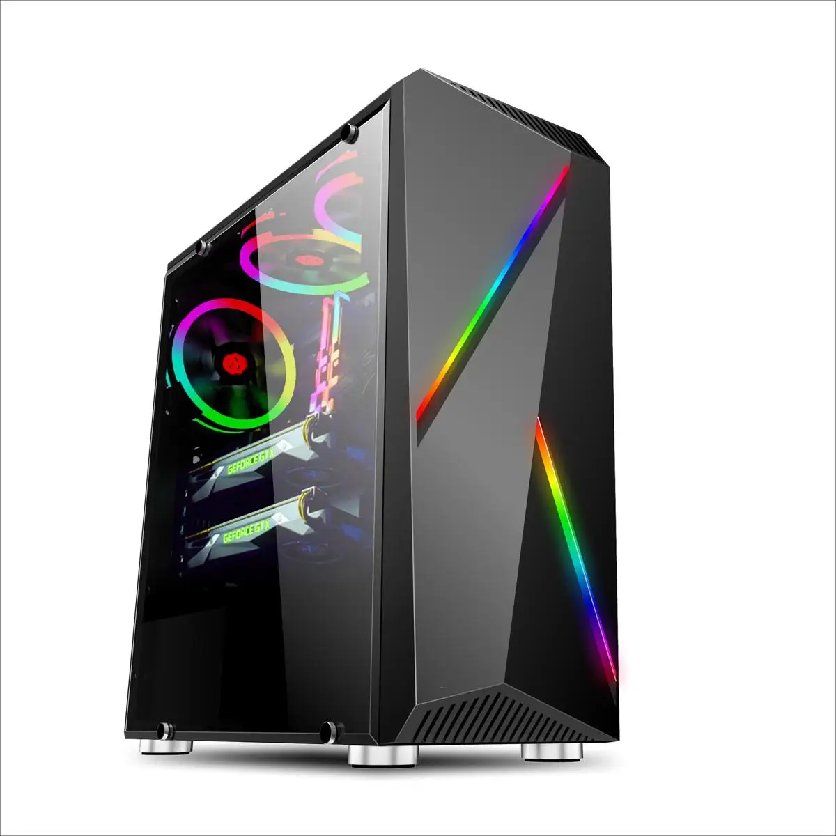 S SKYEE Прозрачный чехол для компьютера ПК игровая башня ATX аудио с 2 RGB меняющими цвет светильник полосы 350X170X420 мм