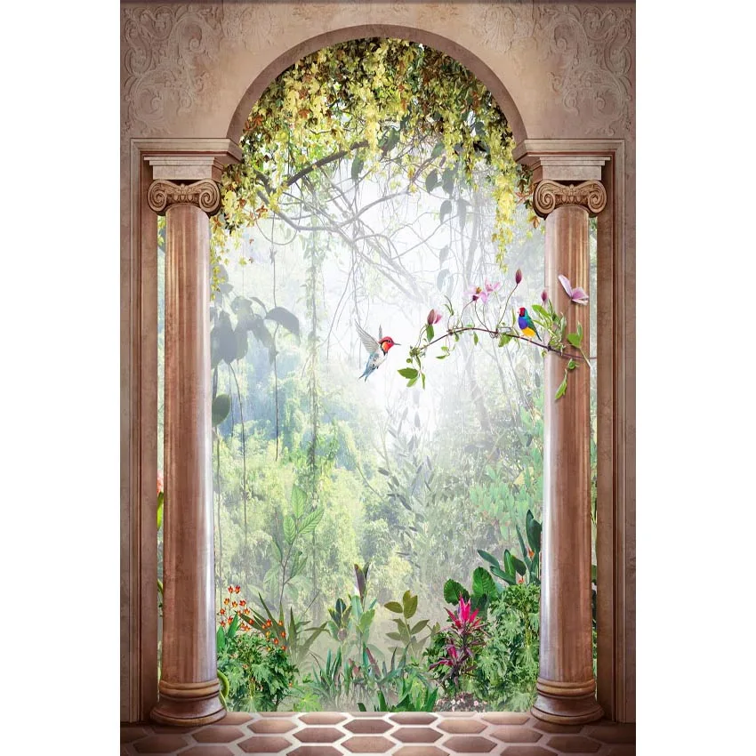 

Виниловый фон для фотостудии 5 х7 футов с изображением красивых джунглей в арке, 220 см х 150 см