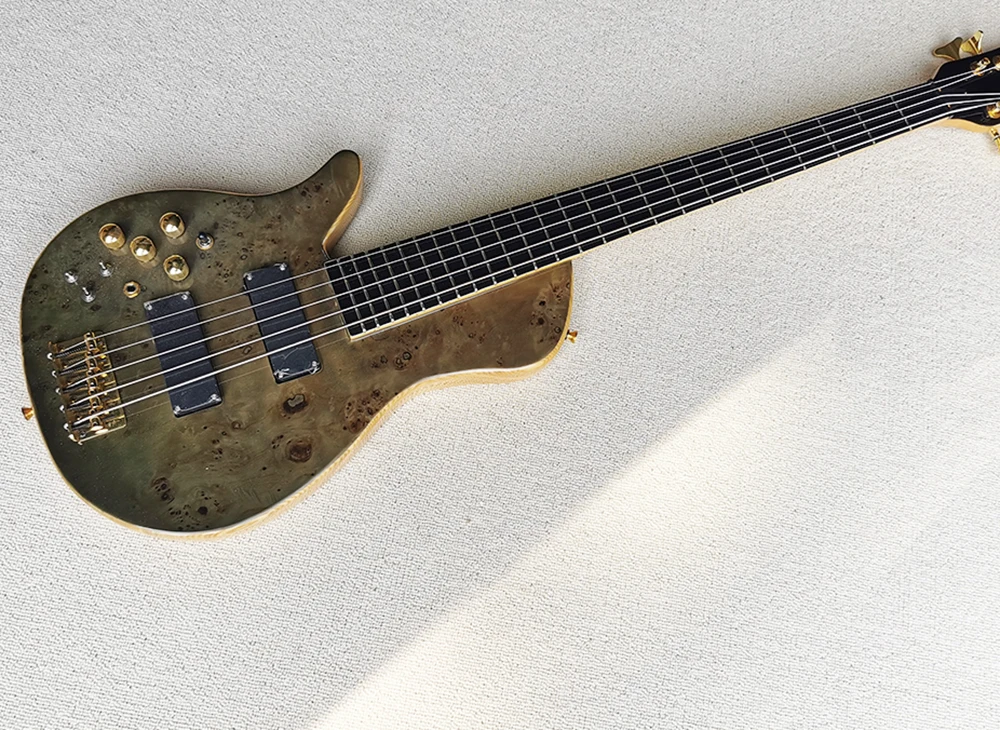 Левша 5 строк Шея через корпус для электрической бас гитары гитара с корой зерна