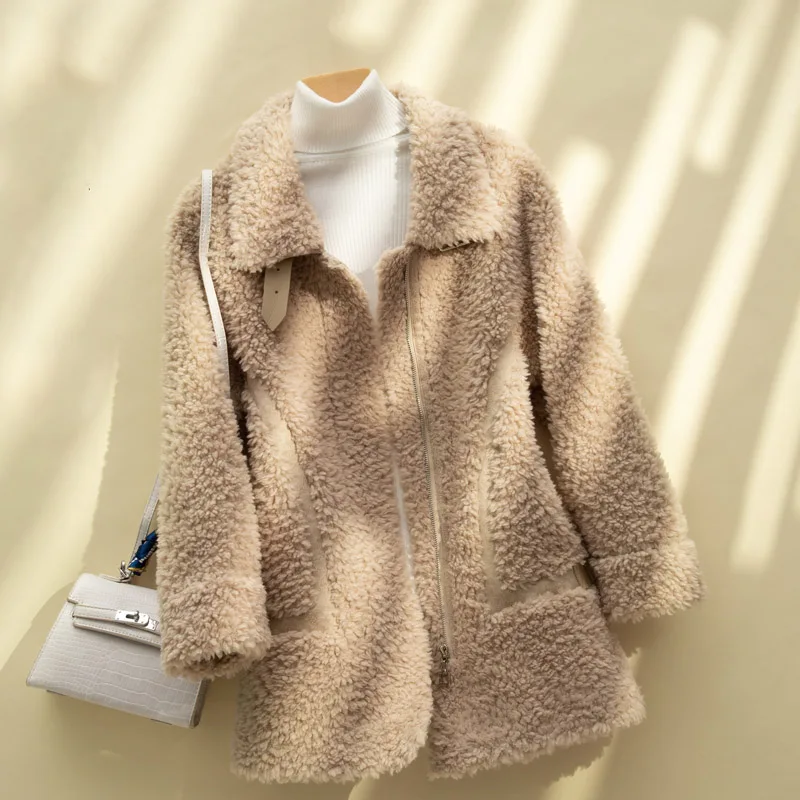 

Женское флисовое пальто, короткое флисовое пальто из овечьей шерсти, новинка 2020, молочно-коричневое