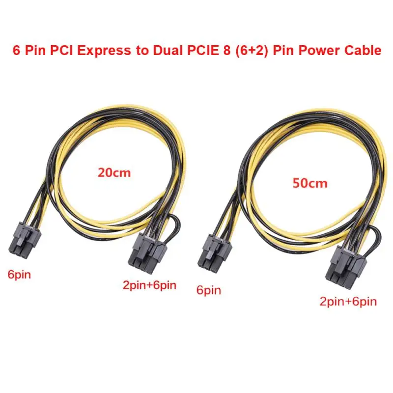 

20cm/50cm 6 Pin PCI-e To 8 Pin (6+2) PCI-e (Male To Male) GPU PCI-E Power Cable For Graphic Cards Mining Server Breakout Board