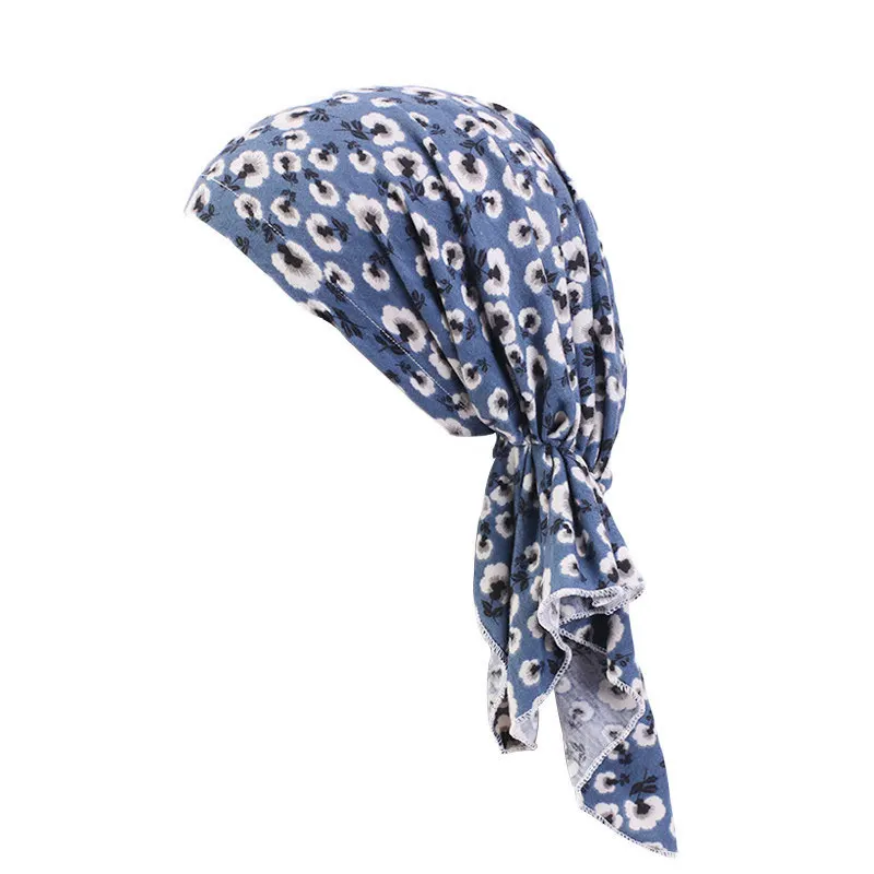 

2021 New fashion print woman turban hat soft elastic flowers lady muslim headdress wrap head scarf hijab caps turbante female