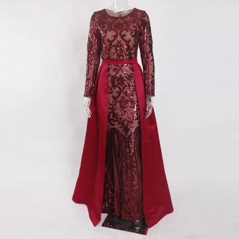 Бордовое эластичное платье Макси длиной до пола с блестками вечернее длинным