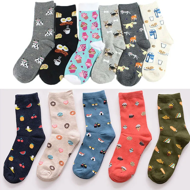 Забавные носки в стиле Харадзюку для мужчин и женщин милые с едой снеком собакой