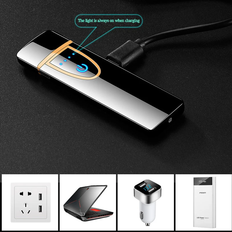 10 шт./лот Зажигалка для зарядки электронная ультратонкая USB Ветрозащитная