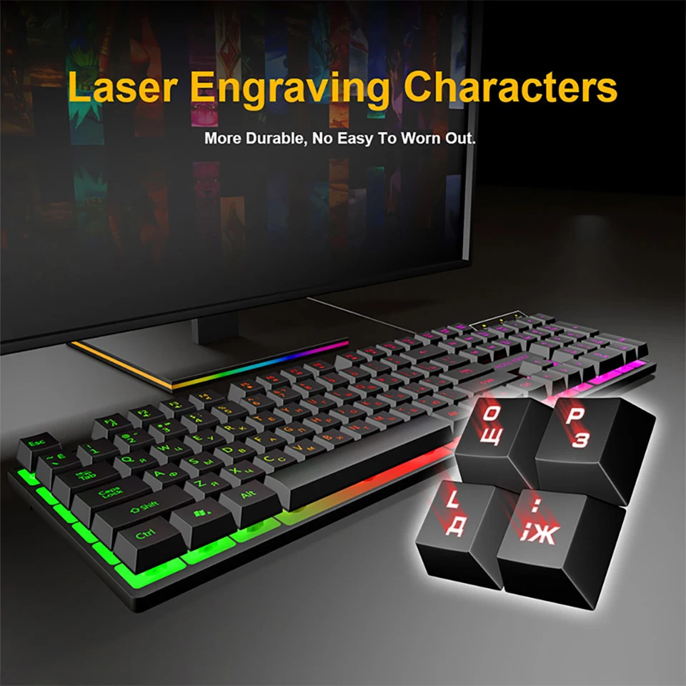 Игровая клавиатура и мышь для компьютера RGB ноутбука подсветка 104 клавиш русская