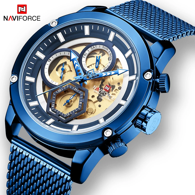 Часы наручные NAVIFORCE Мужские кварцевые роскошные модные повседневные спортивные