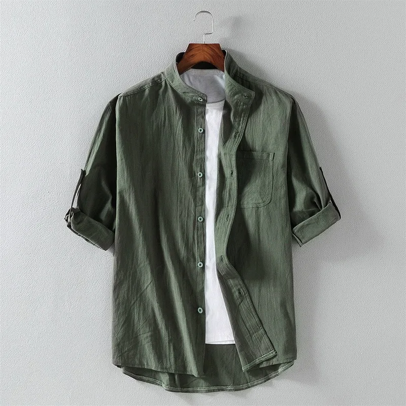 

Men Cotton Shirts Short Sleeve Breathable Men's Baggy Casual Shirts Slim Fit Solid Cotton Shirts Pullover Mens Tops Blouse