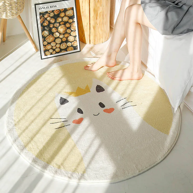 

Cute Round Carpet Bedroom Bedside Blanket Floor Mats Children’s Room Baby Crawling Mats Cartoon Mats Cat Mats Machine Washable