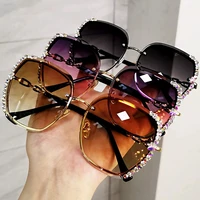 high quality luxury vintage polarized sunglasses women rhinestone rimless sun glasses square gradient eyeglasses lentes de sol