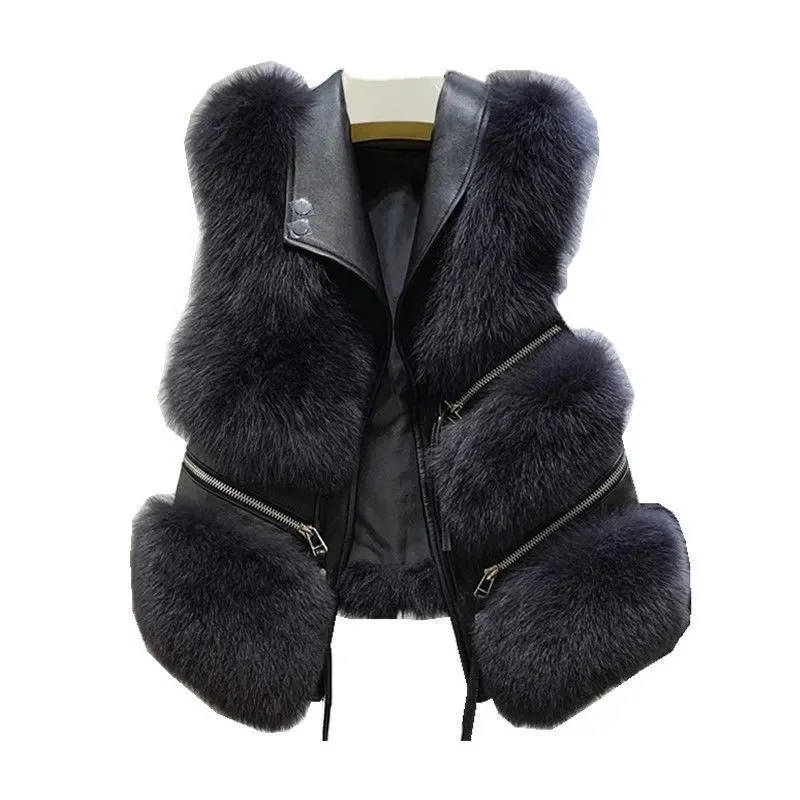 High Quality Fur Vest Jacket Women 2021 Winter New Korean Imitation Fox Fur Waistcoat Short Fur Vest Female Vestcoat sleeveless