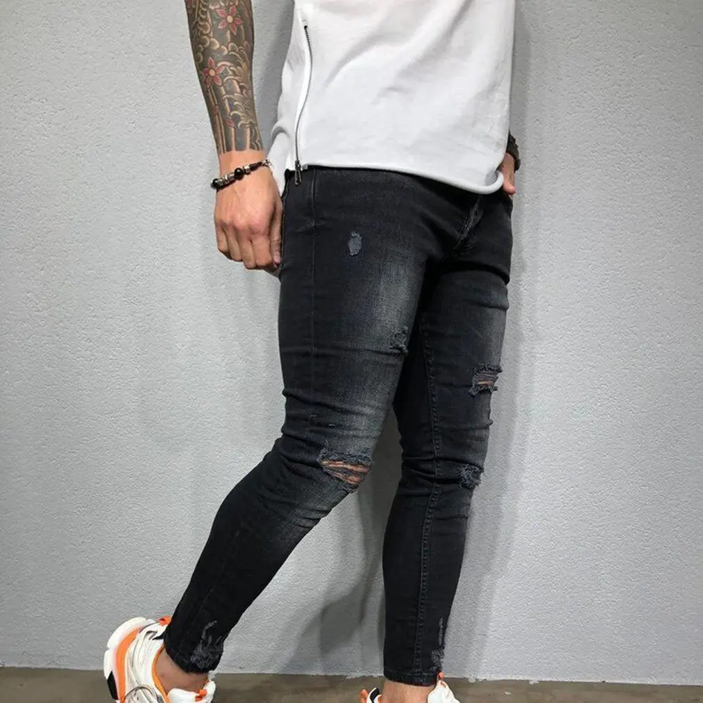 Мужские камуфляжные брюки 9 частей для отдыха студентов джинсовые с дырками 8814/8816