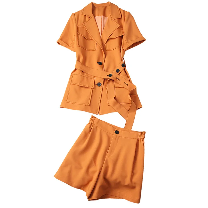

Summer two piece set women 2020 ladies elegant short sleeve pockets top and two piece set women