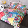 BlessLiving Mandala Bedding Set Red Pink Boho Flowers Patchwork Duvet Cover Set Queen for Adults Girls Colorful Bed Cover 3pcs 1