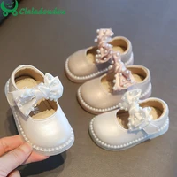 11 5 15 5cm brand infant baby girls soft sole bowknot princess wedding dress flats prewalker newborn pearls toddler autumn shoes