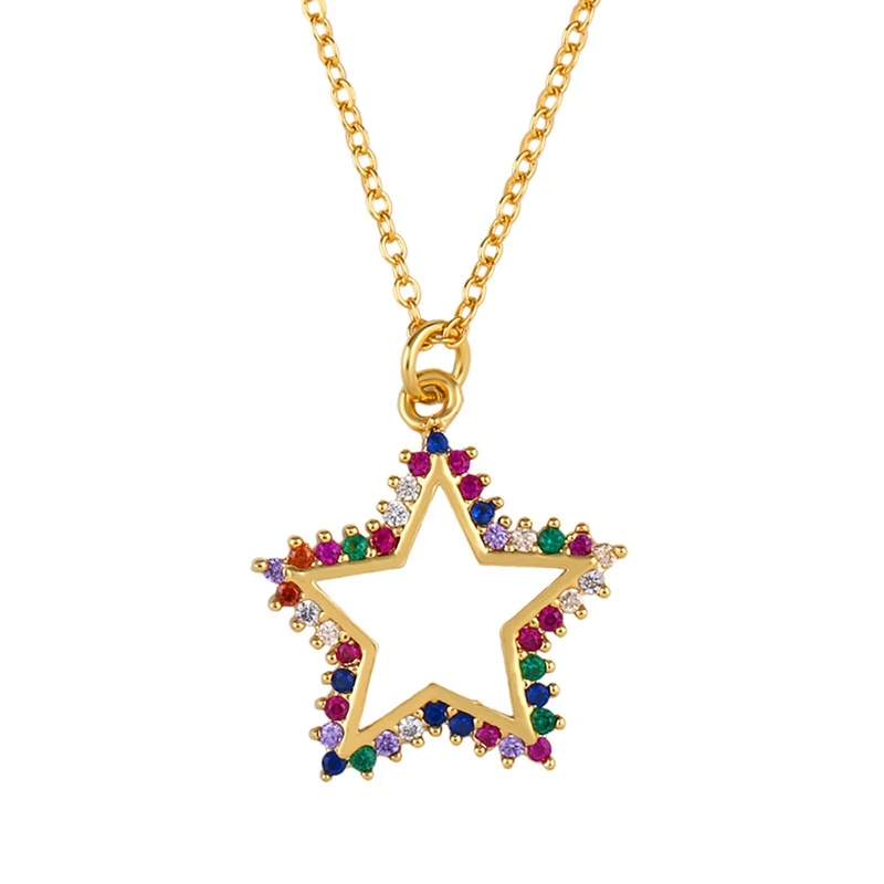 

KOMi Shining Stars Moon Inlaid Colored Zircon European And American Pendant Necklace Clavicle Chain Sweater Chain Jewelry K2329