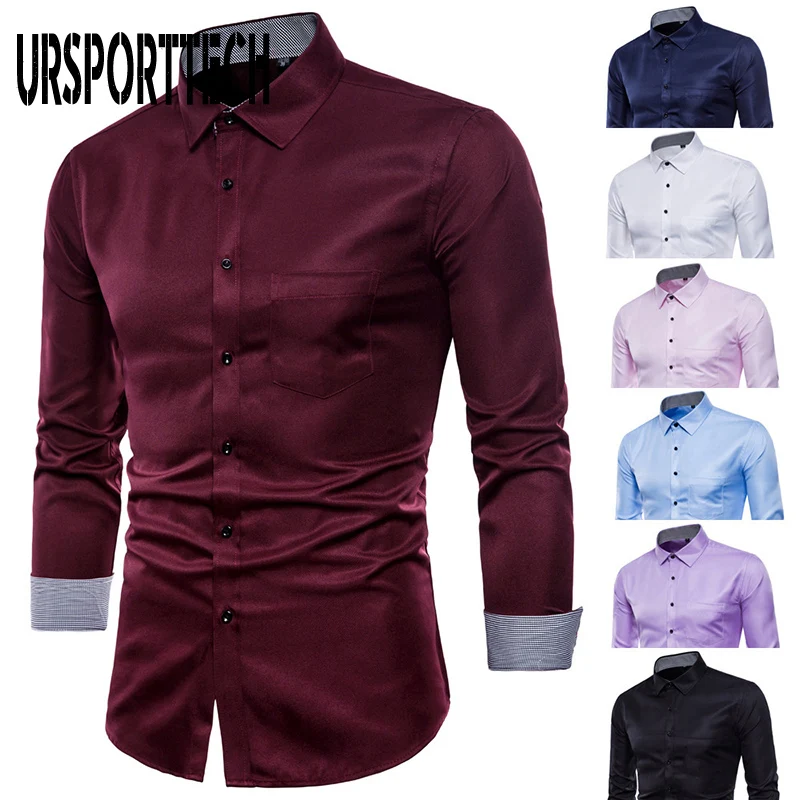 

Long Sleeve Dress Shirt Men 2019 Plus Size 5XL High Quality Solid Shirt hombre Causal Slim Fit Business Shirts Men Chemise Homme