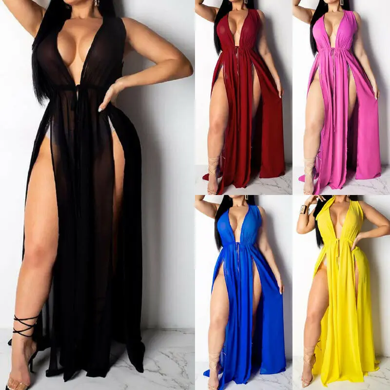 Женское длинное платье кимоно с глубоким V образным вырезом|Пляжная одежда| |