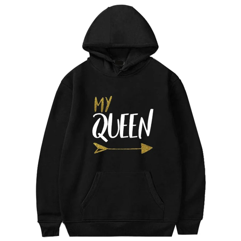 MY QUEEN KING толстовка с капюшоном и принтом для пары модные повседневные женские толстовки Толстовка с надписью женская одежда