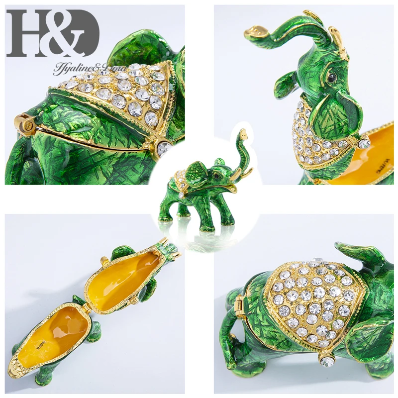 H& D ручная роспись, эмалированная фигурка слона, животное, декоративное украшение, навесные коробки для украшений, брелок, уникальный подарок для домашнего декора