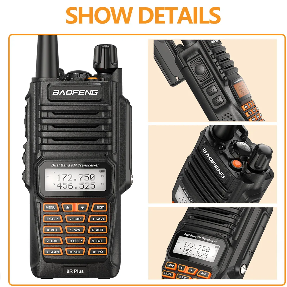 Walkie Talkie BaoFeng UV-9R Plus High Wattag IP68 Waterproof interphone High Power Ham 30-50KM Long Range Portable Two Way Radio