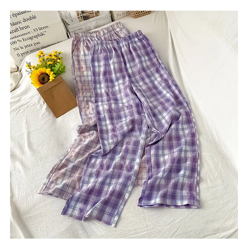 

Pink Women's Plaid Pants High waist sweet loose straight wide-leg pants Female Korean Fashion Casual trousers harajuku y2k pants
