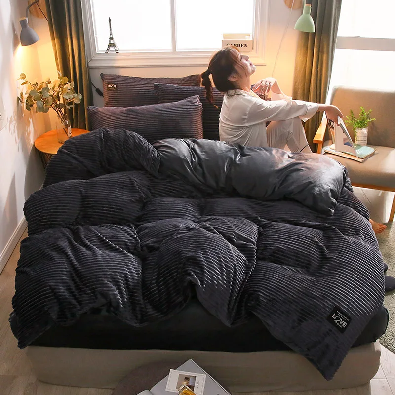 Пододеяльник из кораллового флиса для кровати большого размера зимние теплые