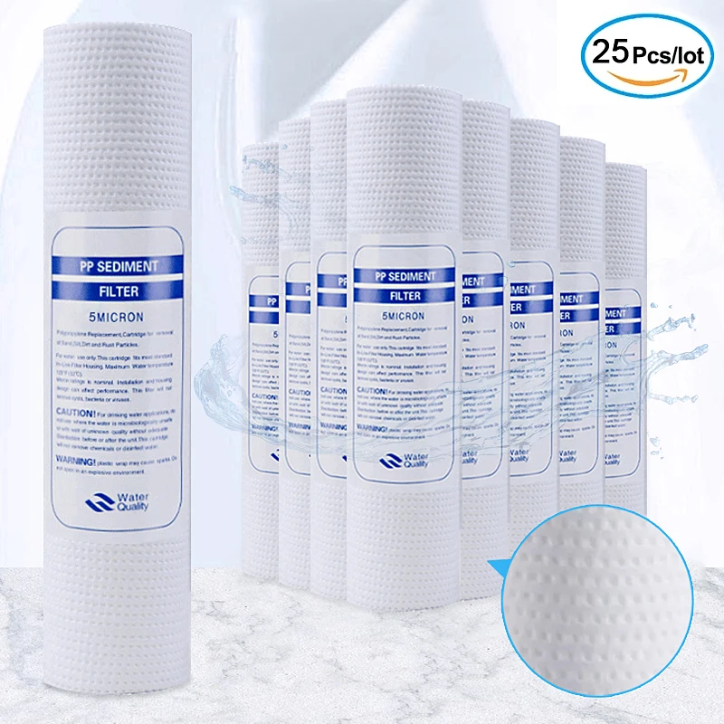

Water Purifier Water Filter Cartridge, 25pcs 10 inch 1 micron, PP cotton filter, Reverse Osmosis Aquarium Front Filter Cartridge