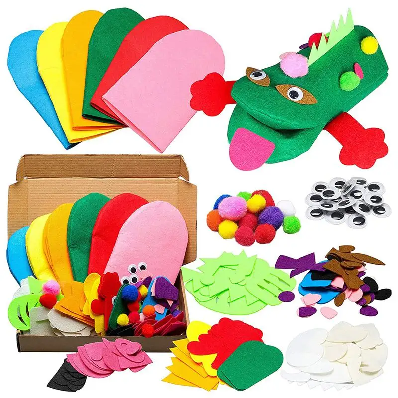 Juego de artesan&iacute;a de fieltro para ni&ntilde;os, Kit de fabricaci&oacute;n de t&iacute;teres de mano, suministros de arte DIY, hecho a mano Kit de Material, Kit de t&iacute;teres de mano de fieltro, 1 Juego-0
