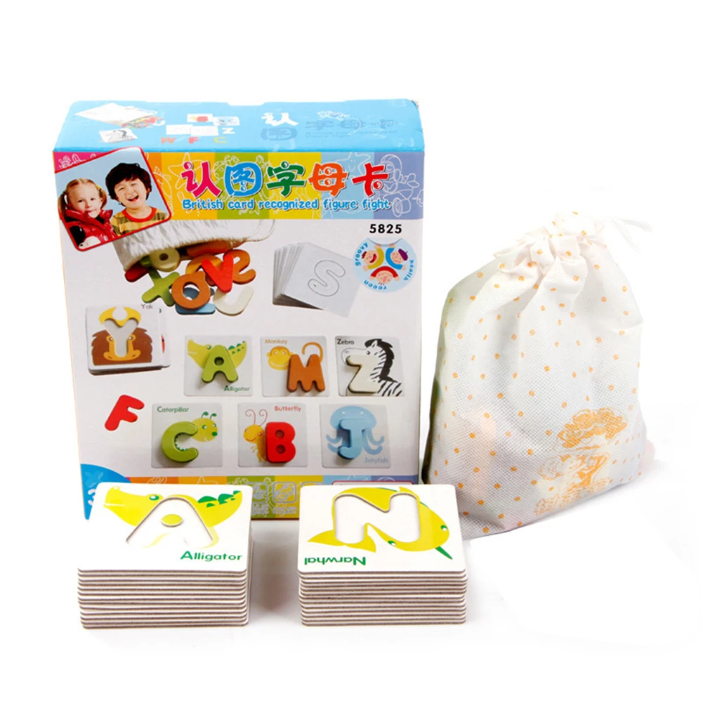 

26Pcs Wooden abc Alphabet Letters Animal Match Puzzles Cards Early education math toys for children Preshcool Learning Toy