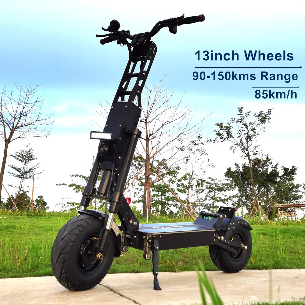 FLJ 13inch Fat tire Electric Scooter with 90-150kms range 85km/h speed 6000W Dual Motor vacuum tire Big wheel kick e scooter