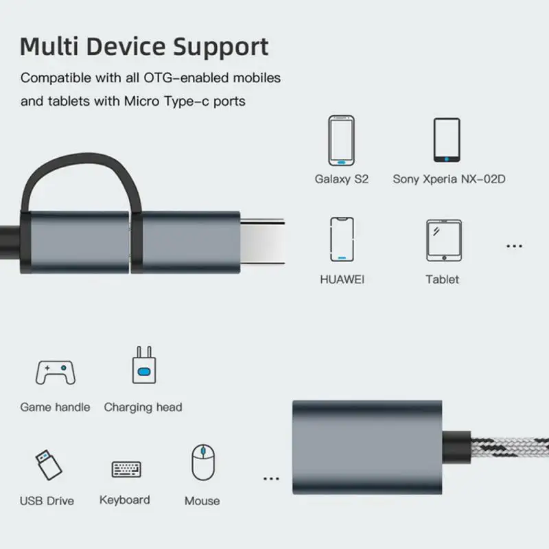 2 в 1 Кабель-адаптер Type-C OTG для Samsung S10 Xiaomi Mi 9 Android MacBook мышь геймпад планшетный ПК Type C