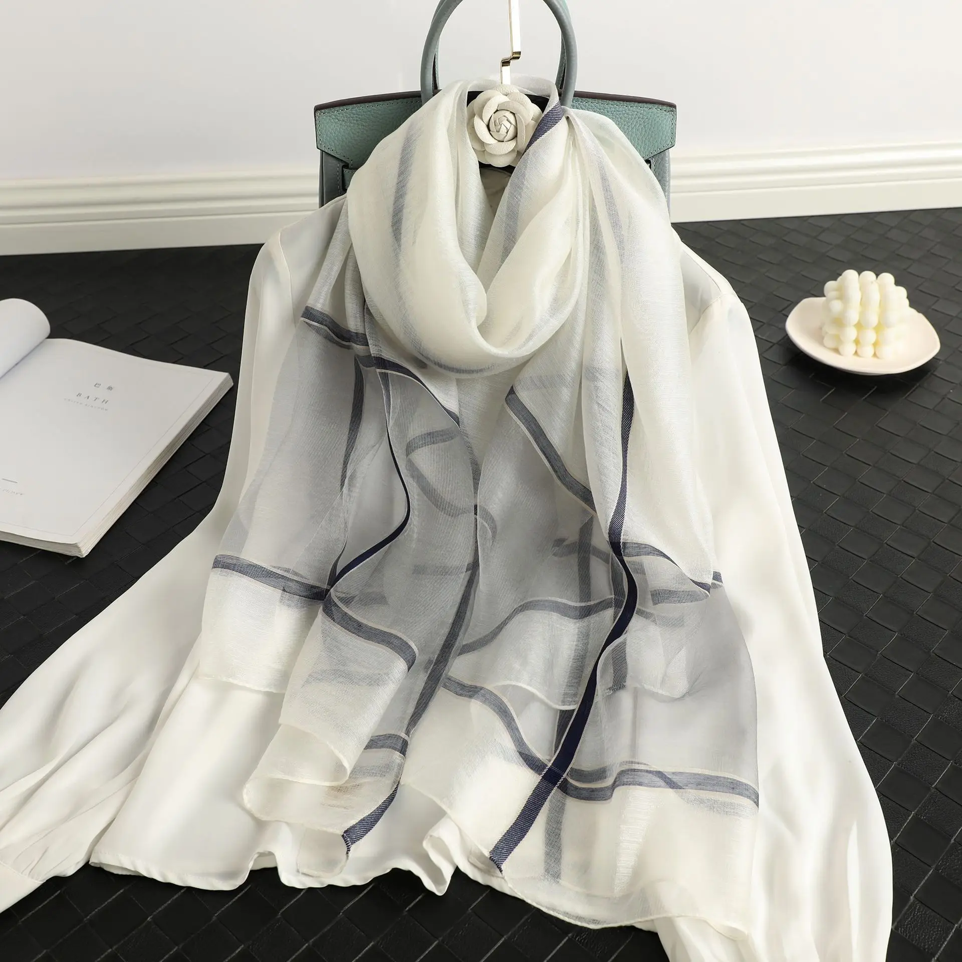 

Brand 2022 High quality natural real silk scarf Women Shawl Female long hijab wrap Summer Beach Cover-ups Scarves Bandana plaid