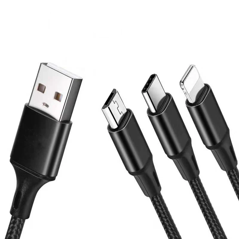 Sanzhiying 3 в 1 нейлоновый Плетеный зарядный кабель для телефона micro usb type c кабель для быстрой зарядки для samsung android зарядное устройство iphone шнур - Цвет: black(3 in 1)