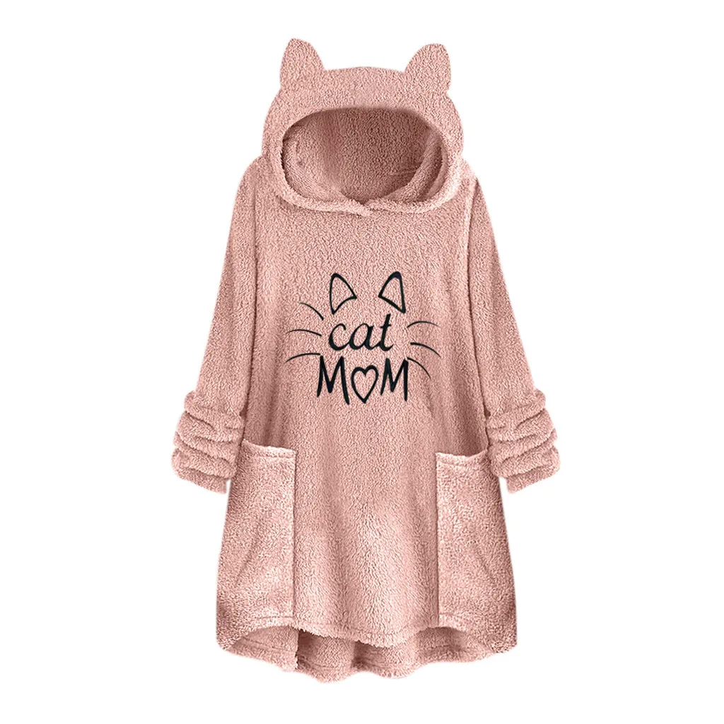 

New streetwear women pullover sweatshirt Fleece Embroidery Cat Ear Plus Size Hoodie Pocket Top oversized hoodie sudaderas mujer