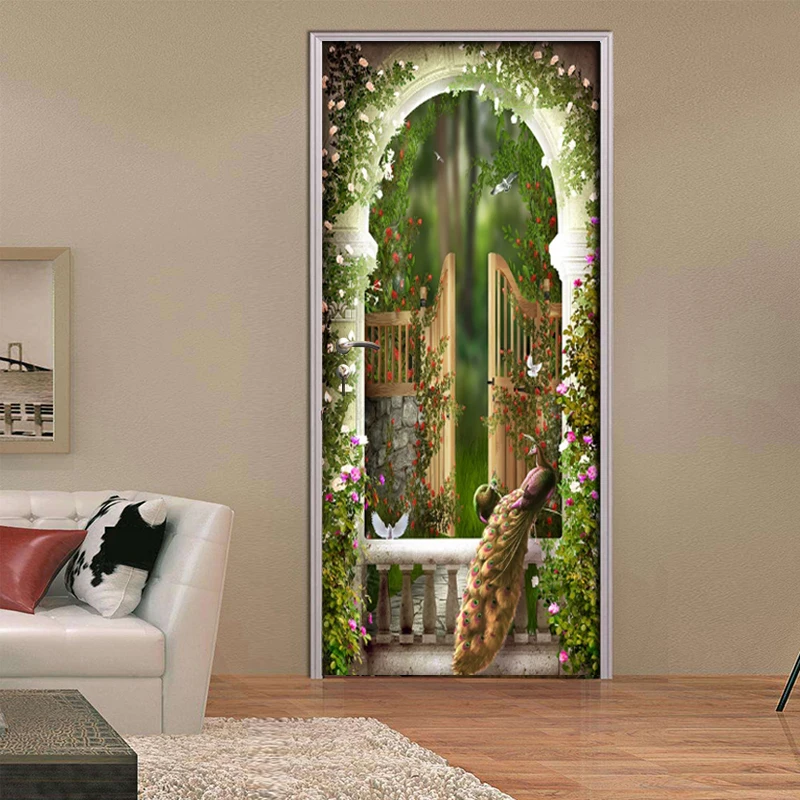 3D наклейка на дверь ПВХ самоклеящаяся настенная садовый камень римская колонна