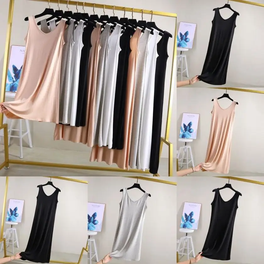 Женское длинное платье комбинация из модала пикантное однотонное майка черного